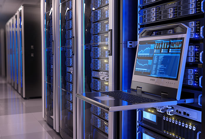 santa-barbara-telecommunications-rooms-700 Photo of a telecommunications room containing computer servers and a terminal for configuration and troubleshooting