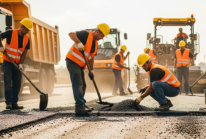 road-sidewalk-repair-2-700 Construction team performing road repair after a large utility trenching and construction project